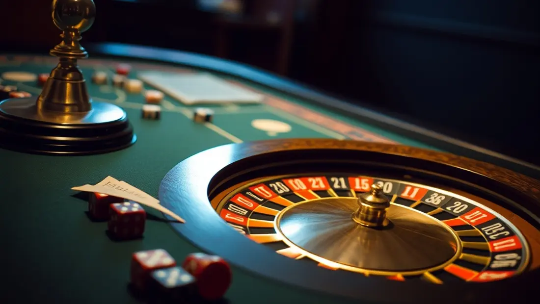 Détail d'une table de jeu de casino.