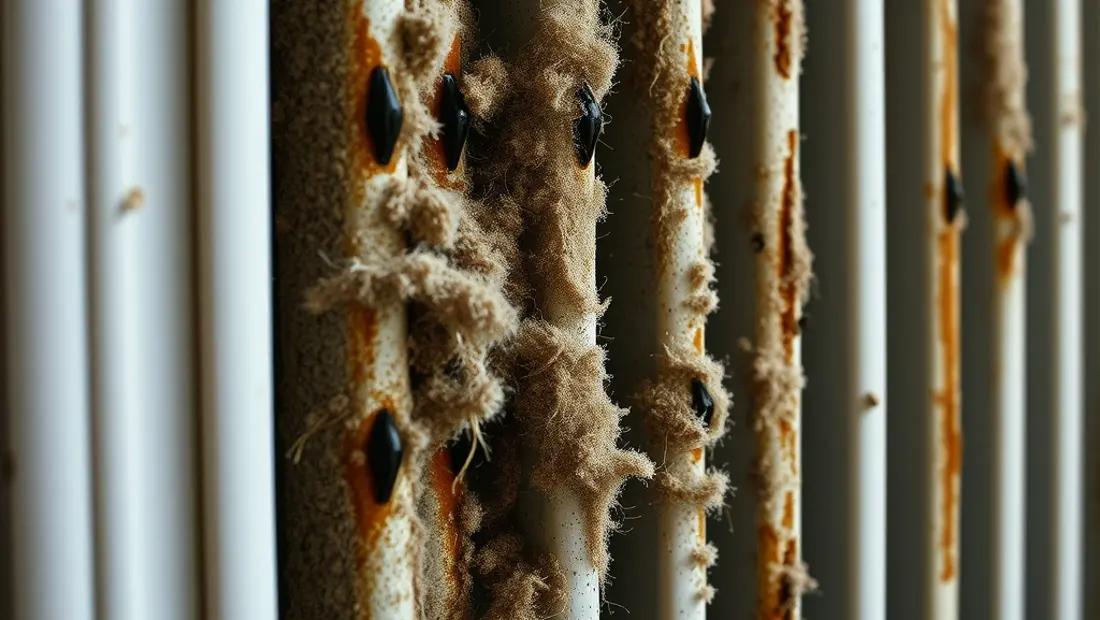 Surface de radiateur en fonte avec taches et poussière