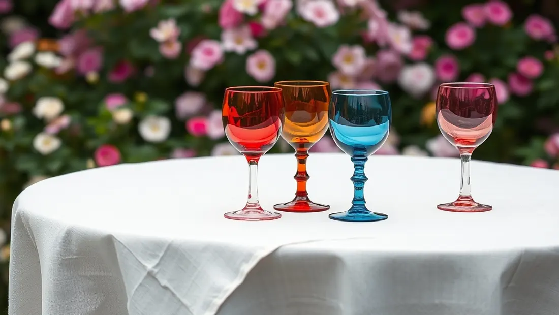Nappes de table et verres sur une table de jardin