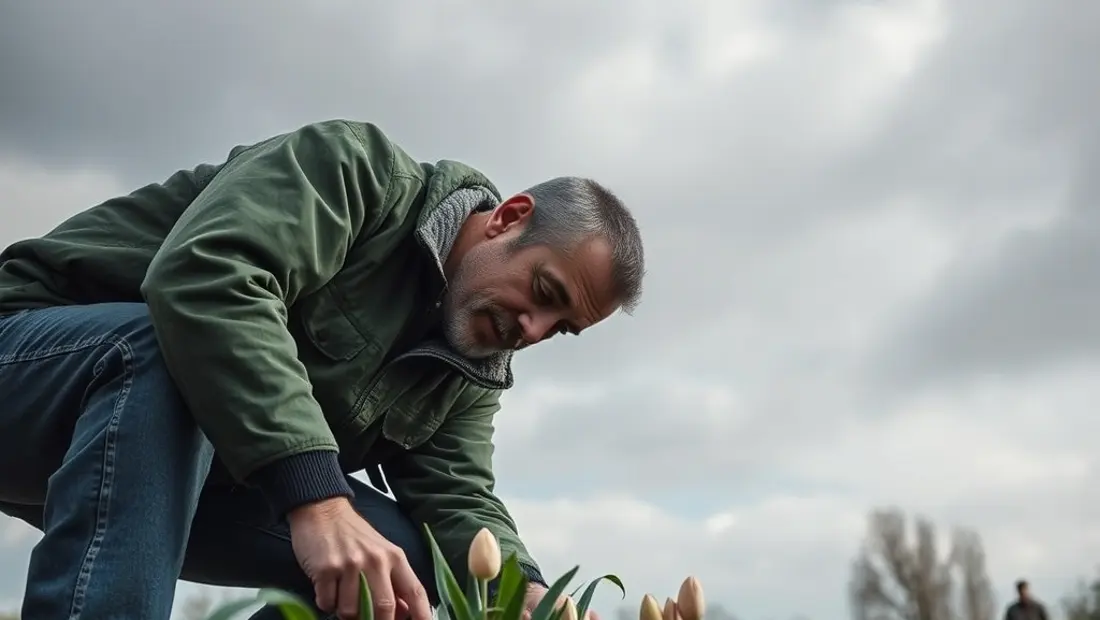 Jardinier plantant des bulbes dans la terre humide.